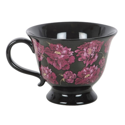 Something Different Dark Romance Floral 320Ml Tea Cup Purple/jet Black (One Size) from B&Q