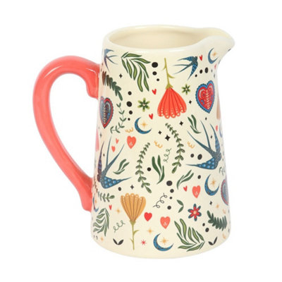Something Different Folk Print Flower Jug Cream/pink (One Size) from B&Q