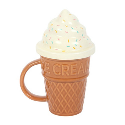 Something Different Ice Cream 500Ml Mug With Lid Brown/white (One Size) from B&Q
