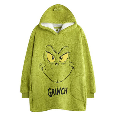 The Grinch Childrens/kids Face Embroidered Blanket Hoodie Green (One Size) from B&Q