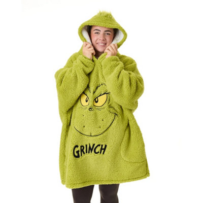 The Grinch Unisex Adult Face Blanket Hoodie Green (One Size) from B&Q