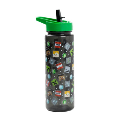  - Minecraft Straw Water Bottle Black (One Size)