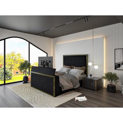  - Madrid Upholstered Electric Media  Black Tv Bed Frame