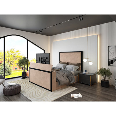  - Madrid Upholstered Electric Media  Mink Tv Bed Frame