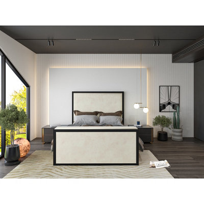  - Madrid Upholstered Electric Media  Black & Cream White Tv Bed Frame