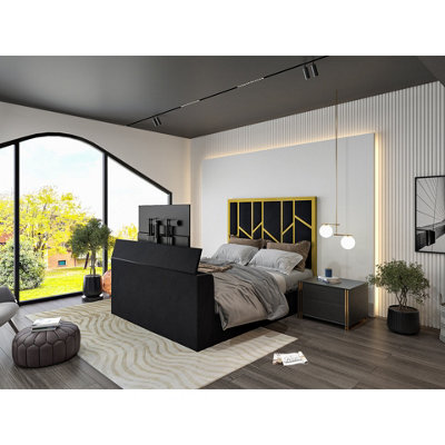 - Sherlock Luxe Upholstered  Gold & Black Television Bed Frame