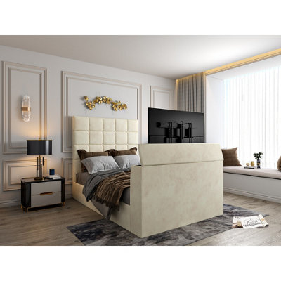 - Luther Upholstered  Cream Tv Bed Frame