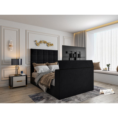  - Luther Upholstered  Black Tv Bed Frame