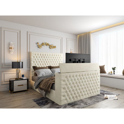  - Capella Upholstered Soft Velvet  Cream Tv Bed Frame