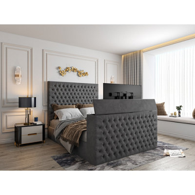  - Capella Upholstered Soft Velvet  Grey Tv Bed Frame