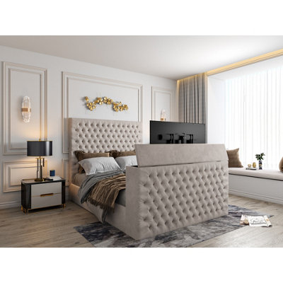  - Capella Upholstered Soft Velvet  Pebble Tv Bed Frame