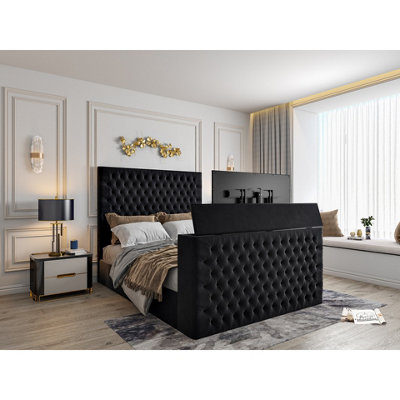  - Capella Upholstered Soft Velvet  Black Tv Bed Frame