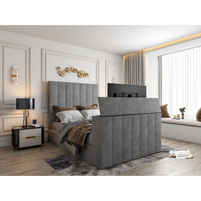  - Vogue Upholstered Soft Velvet Line  Grey Tv Bespoke Bed Frame