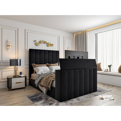  - Vogue Upholstered Soft Velvet Line  Black Tv Bespoke Bed Frame