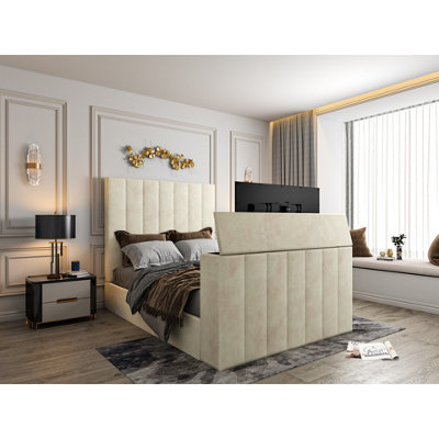  - Vogue Upholstered Soft Velvet Line  Cream Tv Bespoke Bed Frame
