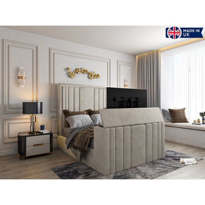 - Atom Upholstered Soft Velvet  Pebble Tv Bespoke Bed Frame