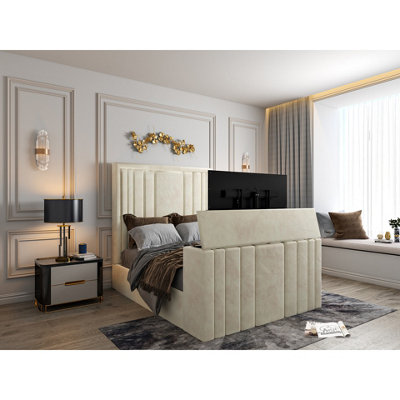  - Atom Upholstered Soft Velvet  Cream Tv Bespoke Bed Frame