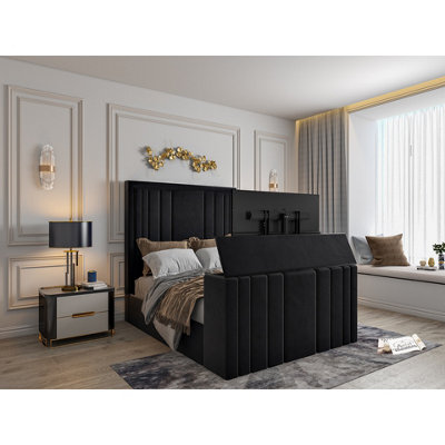  - Atom Upholstered Soft Velvet  Black Tv Bespoke Bed Frame