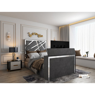  - Morgan Upholstered Soft Velvet  Grey Tv Bed Frame