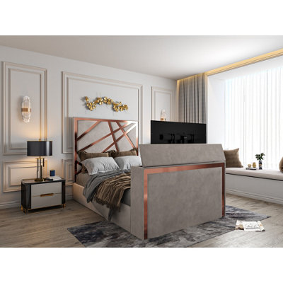  - Morgan Upholstered Soft Velvet  Pebble Tv Bed Frame