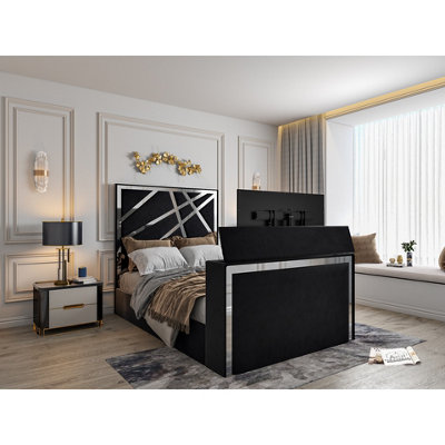  - Morgan Upholstered Soft Velvet  Black Tv Bed Frame