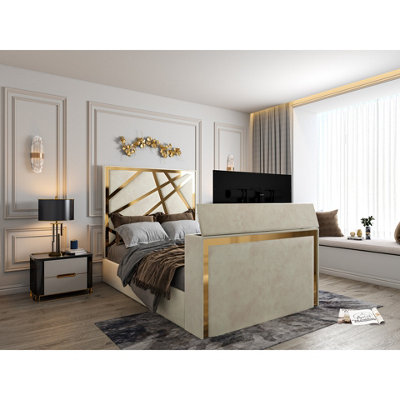  - Morgan Upholstered Soft Velvet  Cream Tv Bed Frame