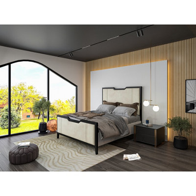  - Milano Designer Metal Frame Upholstered  Black & Cream Bed Frame