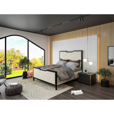  - Verona Metal Upholstered  Cream Bed Frame