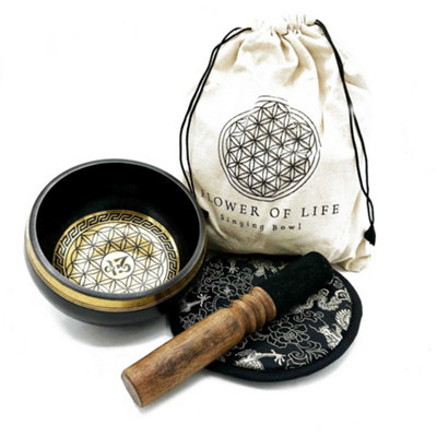 Hand Beaten & Engraved Singing Bowl Gift Set 14Cm Flower Of Life Gold from B&Q