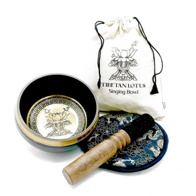Hand Beaten & Engraved Singing Bowl Gift Set 14Cm Lotus Flower Gold from B&Q