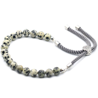 925 Plated Gemstone Charcoal String Bracelet Dalmatian Jasper B from B&Q