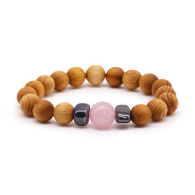  - Cedarwood Heart Chakra Bangle With Rose Quartz