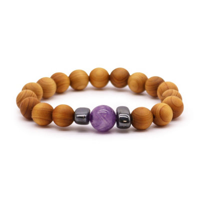  - Cedarwood Third Eye Chakra Bangle With Amethyst
