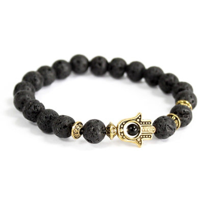 Gold Hamsa / Lava Stone Gemstone Bracelet from B&Q