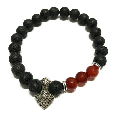 Lava Stone Bracelet Axehead Carnelian Maroon