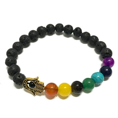 Lava Stone Bracelet Hamsa Chakra Multicolor from B&Q