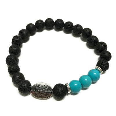  - Lava Stone Bracelet Leaf Turquoise Sky