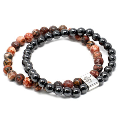 Magnetic Gemstone Bracelet Leopard Skin Maroon