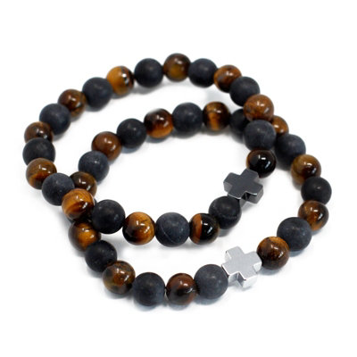 Set Of 2 Gemstones Friendship Bracelets Power Tiger Eye & Stone from B&Q