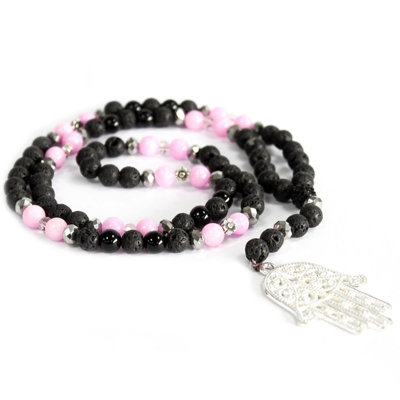Boho Hamsa & Lava Stone Gemstone Necklace from B&Q