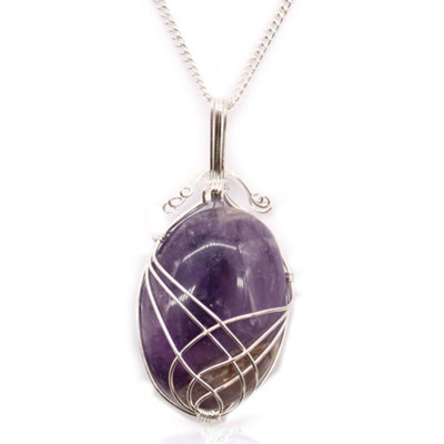Swirl Wrapped Gemstone Necklace Amethyst Pruple from B&Q