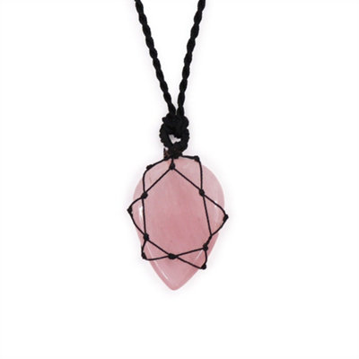 Laced Gemstone Teardrop Pendant Rose Quartz