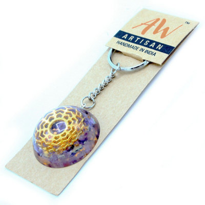  - Orgonite Power Keyring Amethyst Mandala Hearts Multicolor