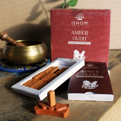 Pack Of 15 Natural Incense Smudge Bricks And Burner Amber Wood Maroon from B&Q