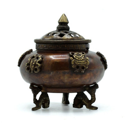 Brass Tibetan Incense Burner Six Symbols Standing Pot from B&Q