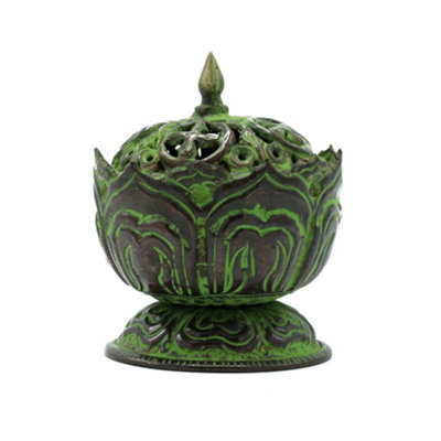 Brass Verdigris Tibetan Incense Burner Small Lotus from B&Q