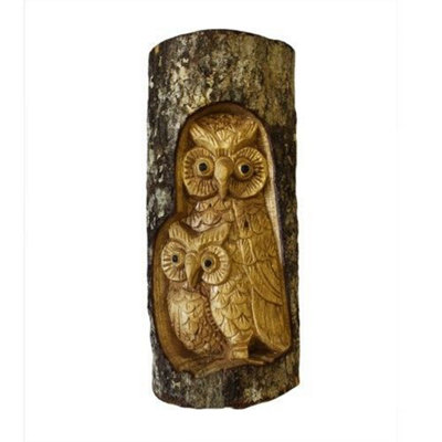 Charming Owl Family Tree Trunk Carvings from B&Q