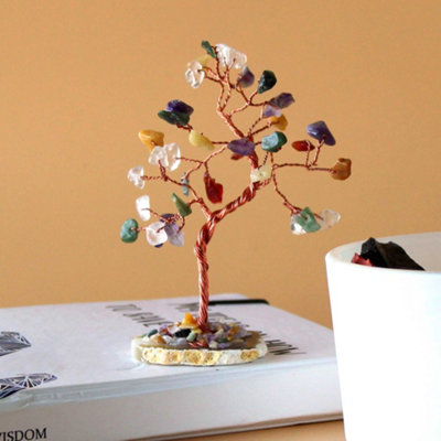 Gemstone Tree Multi Stones On Natural Agate Base (35 Stones) Natural
