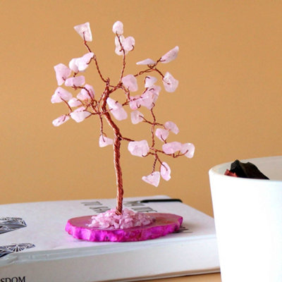 Gemstone Tree Rose Quartz On Agate Base (35 Stones)
