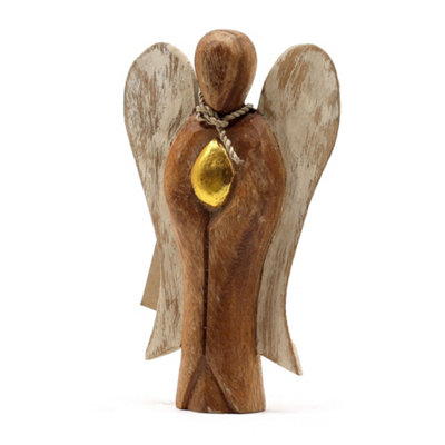 Hand-Carved Hati-Hati Wooden Angels 15Cm from B&Q
